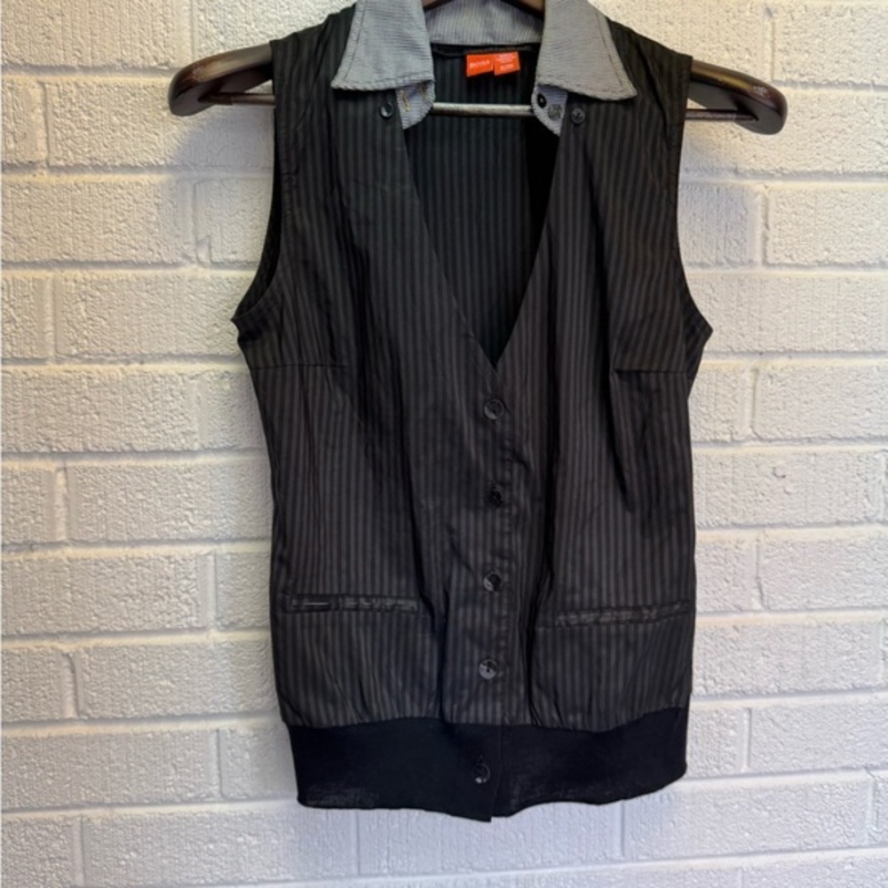 Boss Black and Gray Striped Vest Vintage Small